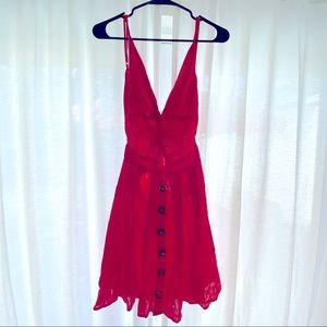 Little Red Day Dress, button down, boho dress